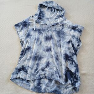 Old Navy Blue and White Tie-Dye Hooded Swim Coverup